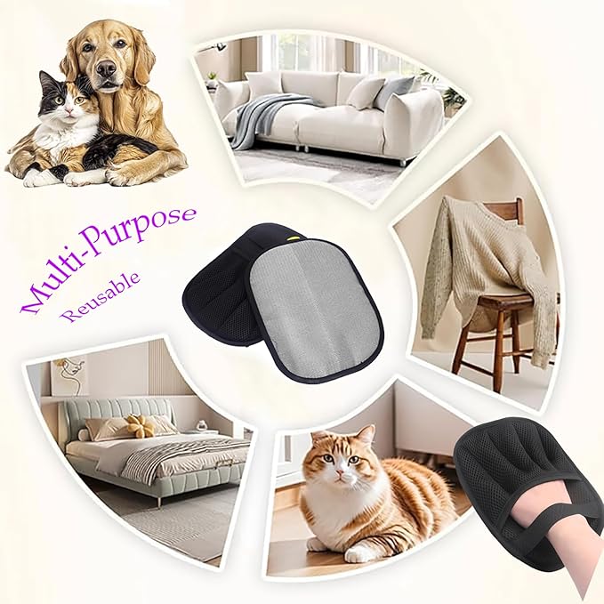 2Pcs Five-Finger Pet Hair Removal Glove for Dogs,Reusable Cat Grooming Gloves,Pet Hair Collector Keychain,Electrostatic Pet Hair Removal Tool for Furniture,Car,Couch,Carpet,Essential Pet Supplies