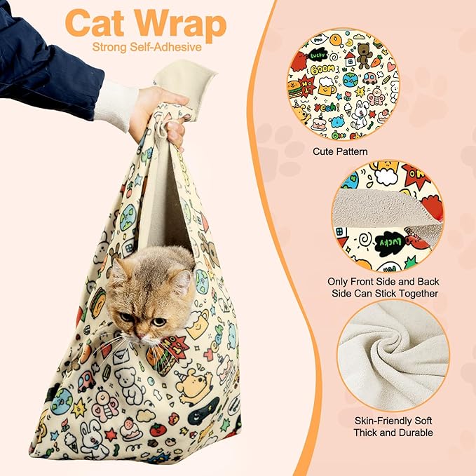 21.7" Cat Grooming Wrap Cat Wrap for Cutting Nails Cat Restraint for Nail Clipping Cat Swaddle Wrap Cat Burrito Wrap M(Within 6lbs) Anti-Scratch Anti-Escape Multifunctional Pet Tool
