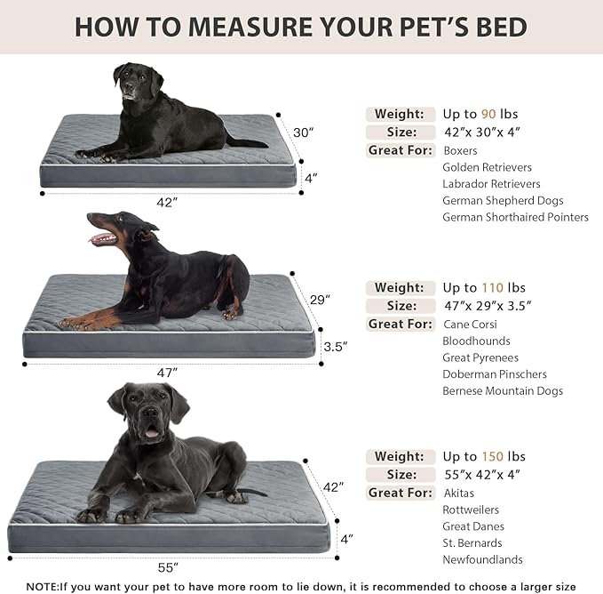 WNPETHOME Orthopedic XL Dog Beds Large Sized Dog, Waterproof Extra Large Dogs Bed with Removable Washable Cover, Multi-Needle Quilting Dogs Crate Bed