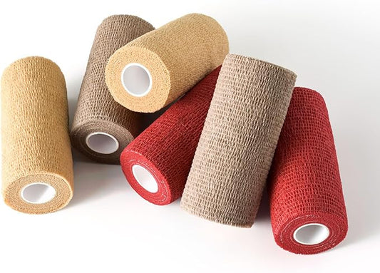 WePet Pet Wrap, Self-Adhesive, Only Sticks to Itself, Non-Woven Tape for Dog Legs, Paws, Wounds, First Aid Cohesive Gauze for Horse, Cat, Bird, Animal, 6 Rolls, 4 Inch, Solid Color A