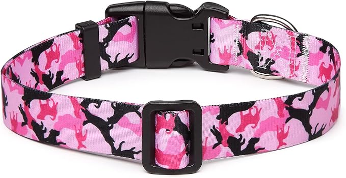 Mercano Adjustable Dog Collar - Special Design Patterns, Soft Nylon Comfortable Durable Pet Collar for Small Medium Large Dogs (XS, Dog Camouflage Pink)