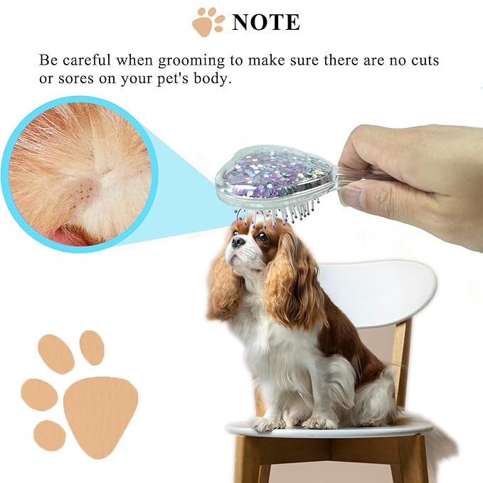 Small Dog Brush, Soft Brush for Shih Tzus, Yorkies, Maltipoos, Maltese, Love Shape Puppy Massaging Hair Comb for Small Dogs Cats Rabbits of All Hair Types (Glitter Purple)