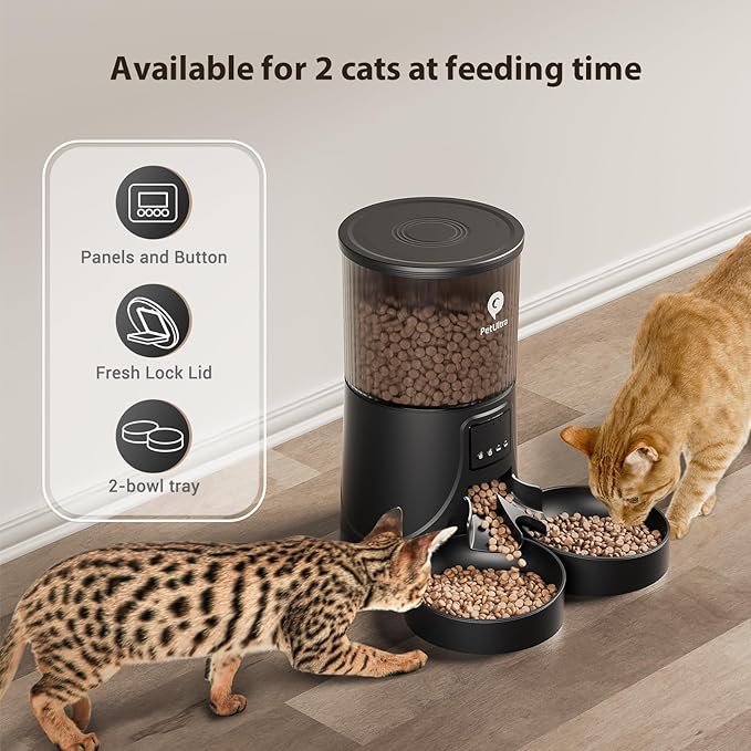 Automatic Cat Feeder for 2 Cats: 2.4Ghz WiFi Smart APP Remote Control- Timer Food Dispenser 1-10 Meals Per Day- Auto Pet Feeder for Cats and Small Dog Indoor- Detachable Clean& Dual Power