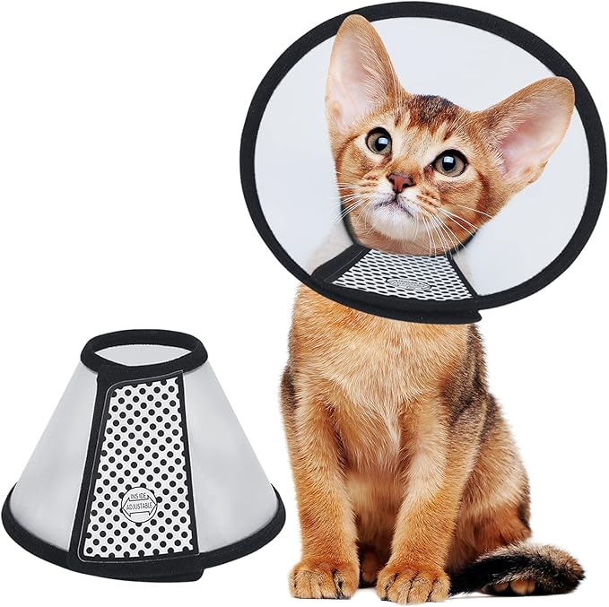 Vivifying Cat Cone Collar– Lightweight Soft Edge Recovery Cone for Small Cats, Adjustable Plastic Elizabethan Anti-Lick E-Collar for Post-Surgery Protection (S, Neck Fit Range 5.6-6.8Inches)