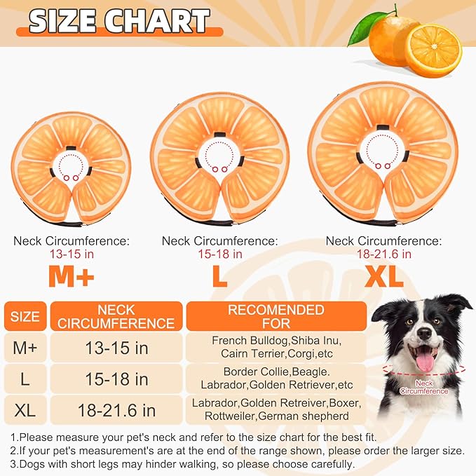 KOOLTAIL Inflatable Dog Cone Collar, Soft Dog Cone Alternative for Large Medium Small Dogs After Surgery, Cute Costume Adjustable Donut Neck Cone for Dogs Cats, Comfortable Recovery E Collar,Orange M