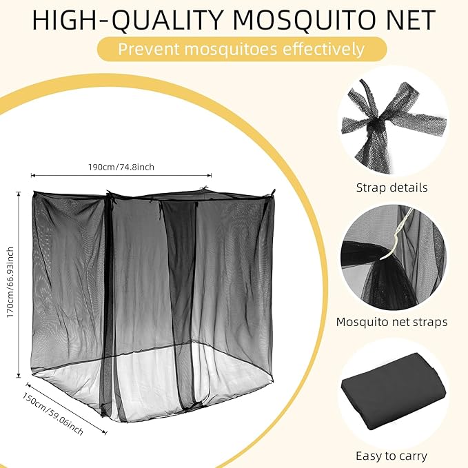 4 Corners Mosquito Net for Mosquiteros para Camas Bed Canopies Netting Bed Drapes Rectangular Mosquito Mesh for Camping Home Outdoor Travel(Black,L75 X W79 X H67 Inch,Opening)