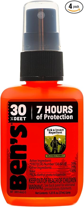 Ben's Tick & Insect Repellent - Travel Size Bug Spray with 30% DEET for Mosquitoes, Ticks & More - Up to 7 Hours of Protection - Fragrance-Free - 1.25 Fl Oz (4 Pack)