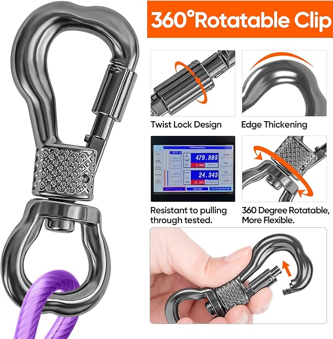 Tresbro 50FT Reflective Tie Out Cable for Dogs Up to 250 Pounds, Steel Wire Lead Leash Cable with Stainless Rotatable Buckle, Lightweight and Enduring, Dog Chains Outside for Outdoor, Yard, Purple