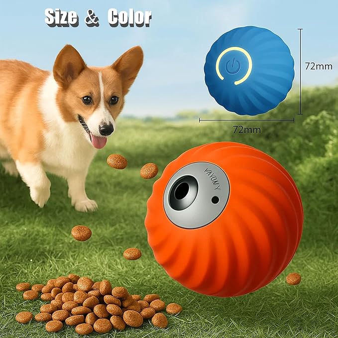 Zoomie Buddy 2.0, Zoomie Buddy for Dogs, 2 in 1 Smart Touch Interactive Dog Balls ＆ Pet Feeder, 2.83" Diameter, Suitable for Small/Medium Dogs, with Fruit Plush Cover (Blue, Tomato)