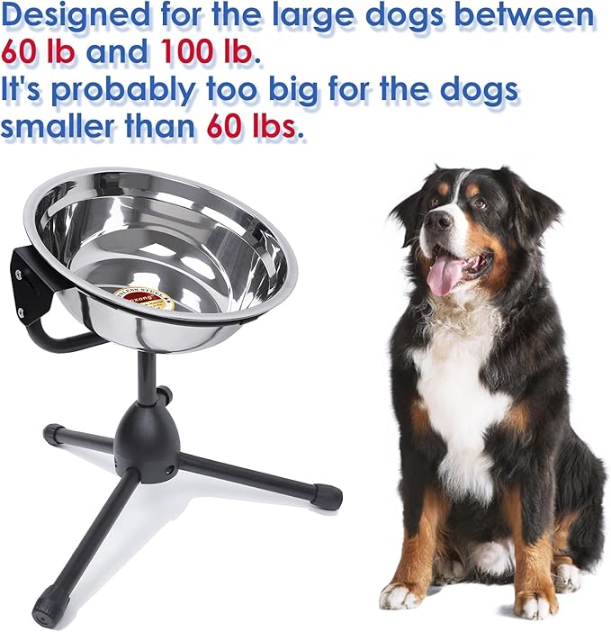 Elevated Dog Bowl with Adjustable Metal Stand,Large Size for Dogs Between 60 and 100 lbs, 0.8 Gal 3 Liter Stainless Steel Dog Food Bowl Water Bowl Height Adjustable Non-Slip Raised Dog Bowl Set