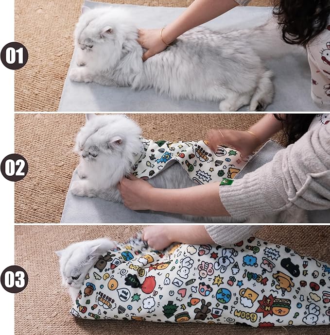 21.7" Cat Grooming Wrap Cat Wrap for Cutting Nails Cat Restraint for Nail Clipping Cat Swaddle Wrap Cat Burrito Wrap M(Within 6lbs) Anti-Scratch Anti-Escape Multifunctional Pet Tool