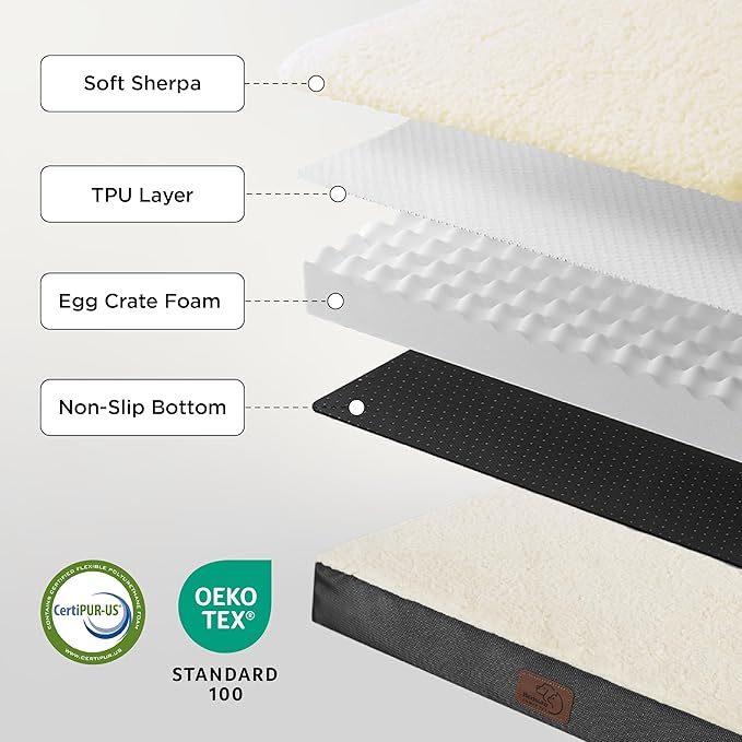 Bedsure XL Dog Beds Large Sized Dog -Orthopedic Flat Extra Large Pet Beds with Removable Washable Cover, Egg Crate Foam Mat, Suitable for Pet Up to 100 lbs