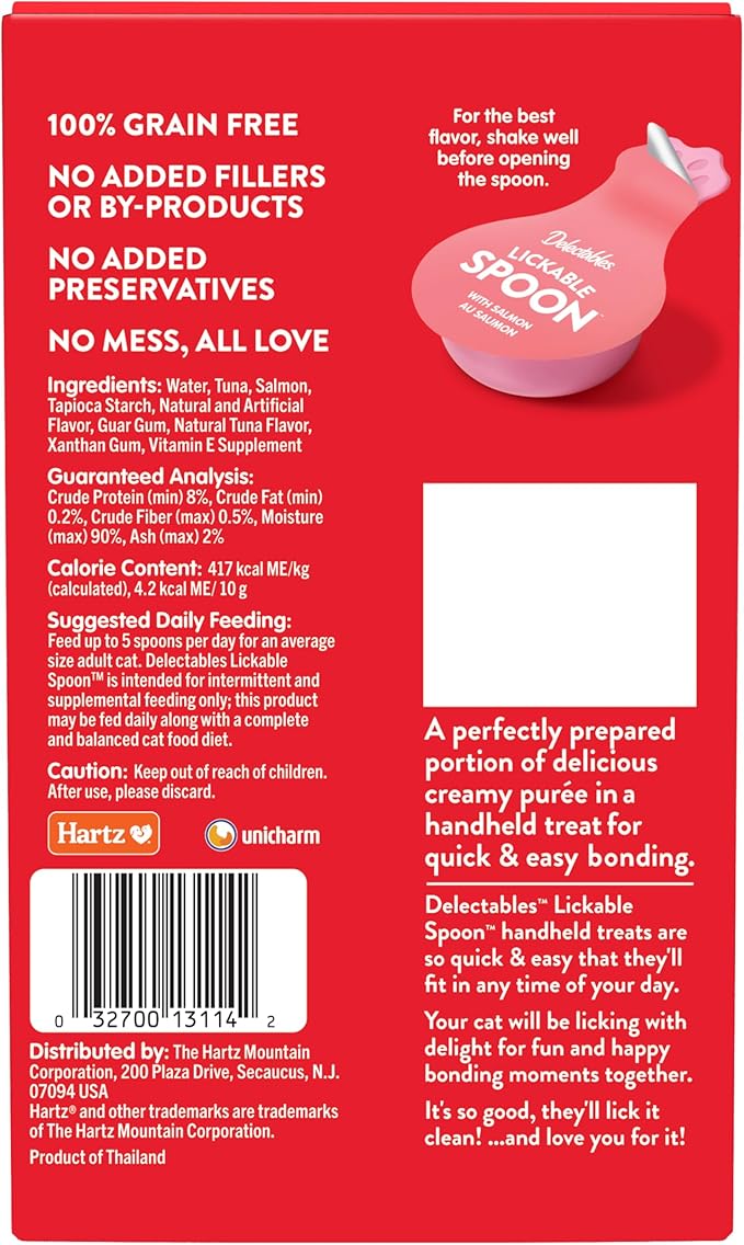 Hartz New Delectables Lickable Spoon Interactive Lickable Cat Treats for Quick & Easy Bonding, Salmon 32ct