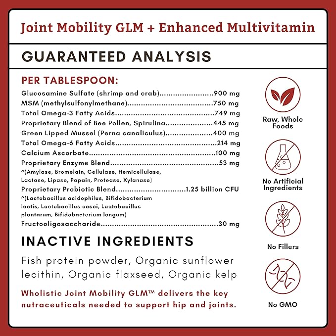 Wholistic Pet Organics Joint Mobility GLM - 2 Lb - Glucosamine for Dogs and Chondroitin Supplement Green Lipped Mussels - Joint Supplement for Dogs - Arthritis Pain Reliever for Large & Small Breeds