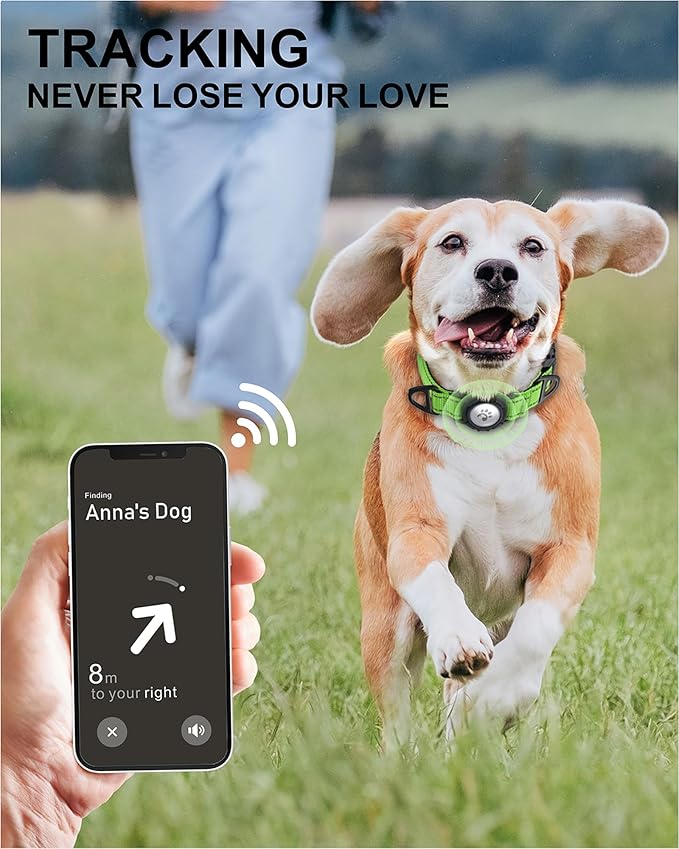 TagME Airtag Dog Collar,Waterproof Reflective Pet Collar with Airtag Holder,Soft Padded and Double D-Rings for Medium Dogs,Green