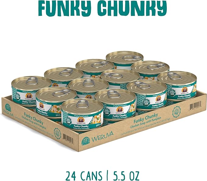 Weruva Classic Cat Food, Funky Chunky Chicken Soup with Pumpkin in Chicken Soup, 5.5oz Can (Pack of 24)
