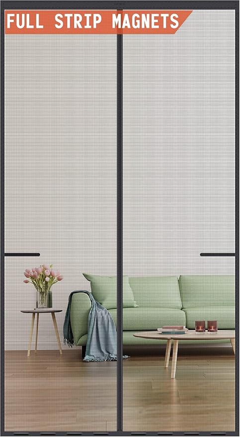 Magnetic Screen Door Upgraded-Model Full Strip Magnets,Reinforced Heavy Duty Mesh Screen Doors Magnets,Full Frame Seal Retractable Door Screen Magnetic Closure for Single Front Sliding Door