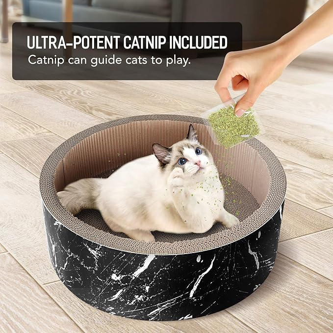 Cat Scratcher Post & Board, Round Cat Scratching Lounge Bed, Durable Pad Prevents Furniture Damage, 17.32'' x 17.32''x 6.11'', Black
