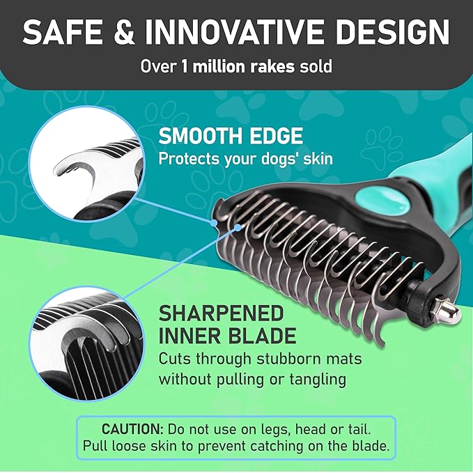 Maxpower Planet Hair Brush - Double Sided Shedding, Dematting Undercoat Rake for Dogs and Cats - Extra Wide Dog Grooming Brush, Reduce Shedding by 95%, Turquoise
