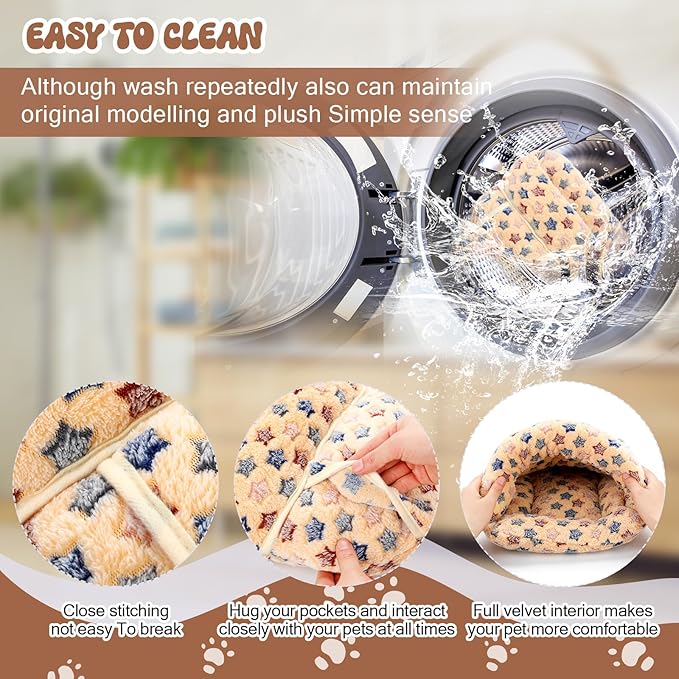 Wenqik 2 Pcs Guinea Pig Bed Cuddle Warm Hideout Small Animal Sack Cozy House Bedding Sleeping Cushion Portable Pet Carrier Cage Nest for Rabbit Hamster Rat (Blue, Khaki,Star)