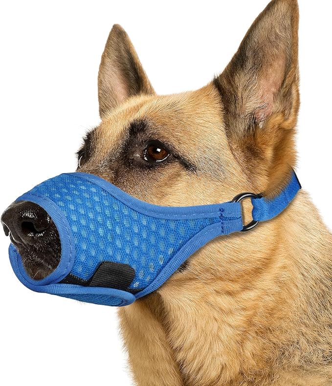 LUCKYPAW Dog Muzzle, Soft Muzzles for Large Medium Small Dogs to Prevent Biting Chewing with Ring and Adjustable Strap for Vet Visit Training (Blue, S)