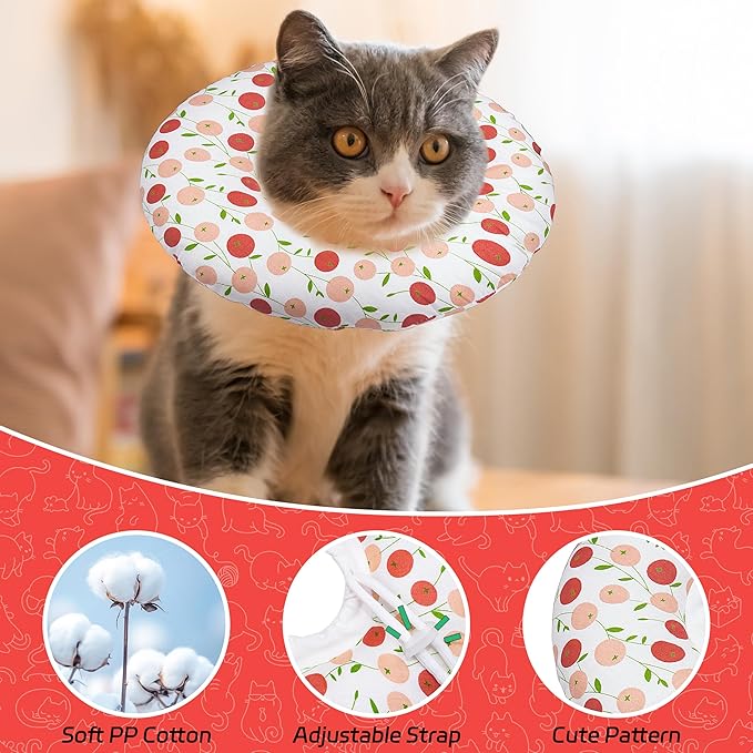Cat Cone Soft, Adjustable Recovery Collar for Small Medium Large Cats, Cute Donut E After Surgery, Anti-Lick Wound Healing Elizabethan for Kittens (Pink Cherry, Small)