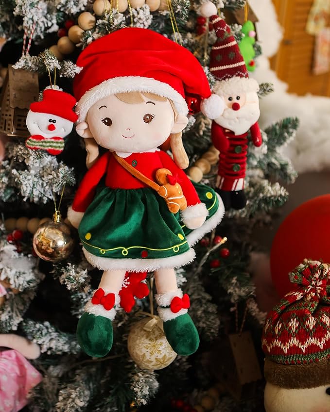 Soft Baby Doll Toys for Girls (16''), My First Christmas Dolls, Baby Rag Doll Plush Toys for Toddler Kids Infants -Christmas Special - Natalie The Elf
