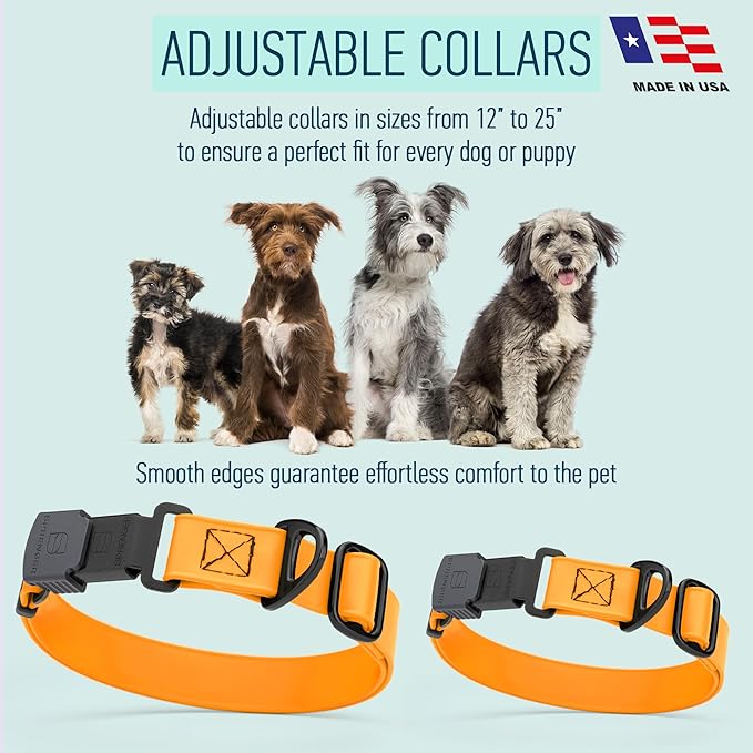 Dogline Biothane Waterproof Dog Collar with Herm Sprenger Black Stainless Steel Quick Release Buckle – Heavy Duty Tactical Durable Collar for Dogs – Comfortable, Safe Pet Collar W 1" L15-25 Tangerine