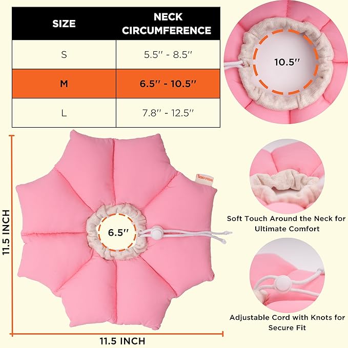 Puffy Crew Soft Cat Cone Collar, Adjustable Waterproof Recovery Collar, Lightweight Elizabethan e Collar for Cats of All Breeds (Pink, Medium, Neck Circumference 6.5'' - 10.5'')