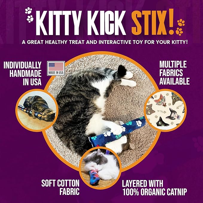 Kitty Kick Stix 15" Catnip Kicker Toy – Set of 2 | Handmade in USA | Interactive Cat & Kitten Toy | Durable Kicker Packed with 100% Potent Catnip for All Breeds (Sassy Cats)