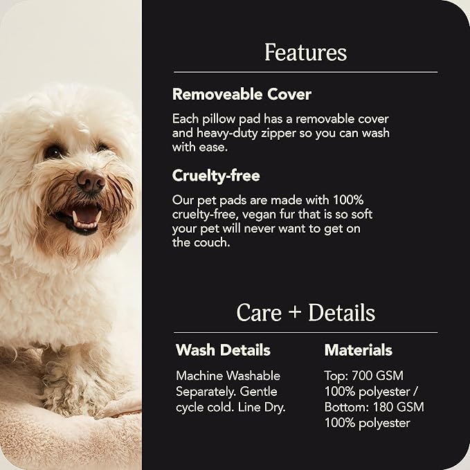 UnHide Floof Pet Pillow - Extra Soft Dog Bed Pillow- Removable Faux Fur Cover - Machine Washable - Helps Ease Pet Anxiety & Provides The Perfect Sleep, 28 x 36 x 5, 10lbs - Beige