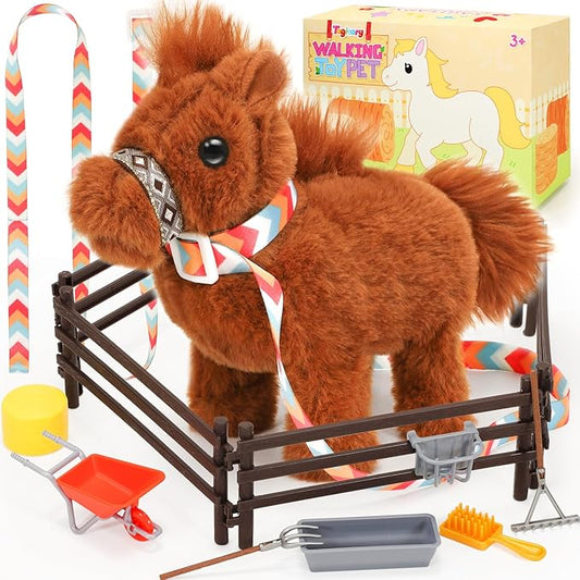 Tagitary Plush Horse Toys for Kids,Electronic Interactive Plush Toys with Leash That Making Sounds,Walking,and Wagging Tail,Stuffed Horse Realistic Pet for Boys Girls