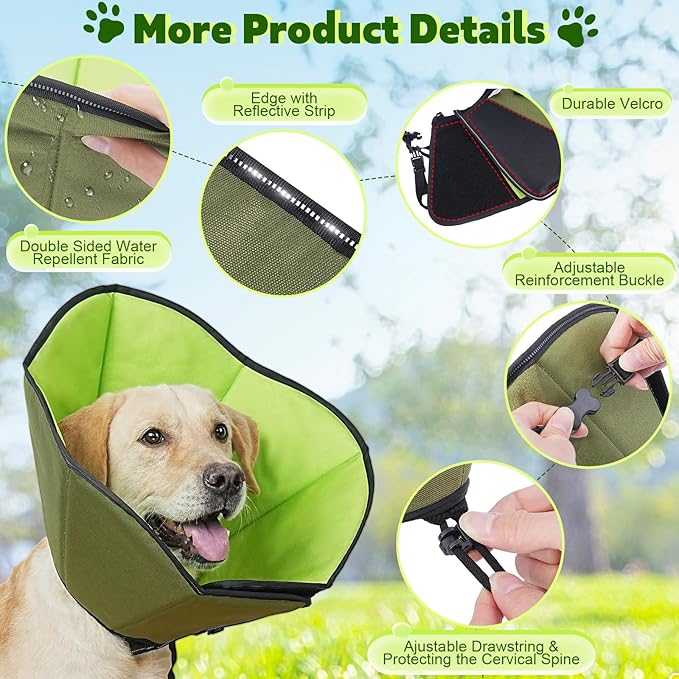 Soft Dog Cone After Surgery: Comfortable Dog Cones Collar for Stop Licking Biting - Adjustable Elizabethan Collar for Dogs fit for Small Medium Large Dogs (Green, XL)