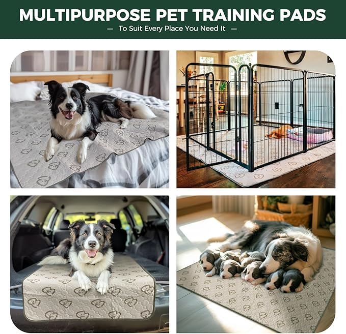 FXW Washable Pee Pads for Dogs, Puppy Pads with Super Absorbent, Specifically Designed for 48inch Cages, 47" × 29" Rectangle, Khaki, 2 Packs