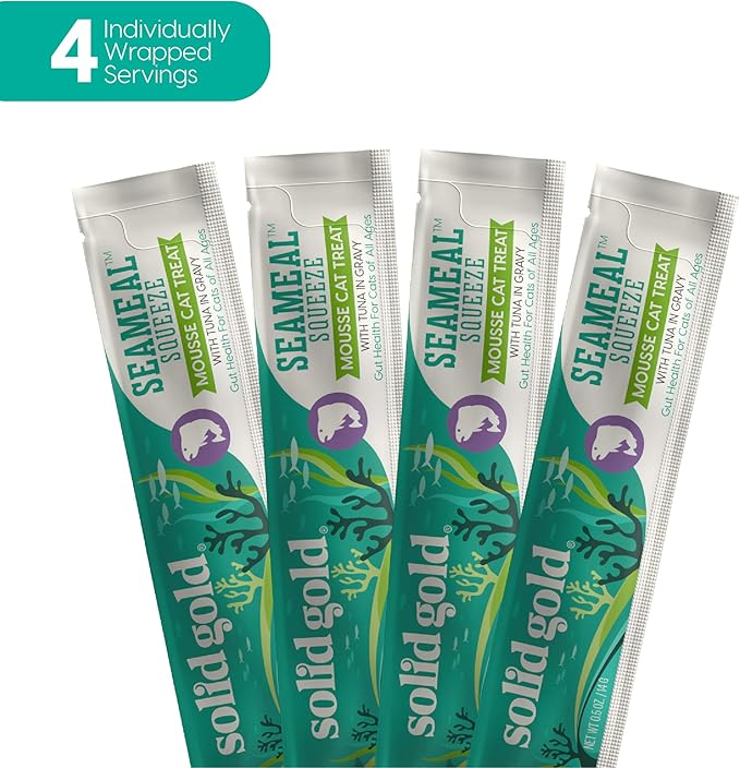 SeaMeal Squeeze Tuna Lickable Cat Treats with Seaweed for Skin & Coat - Wet Cat Treats with Digestive & Immune Health Support - Natural, Holistic, Grain Free (48 Squeezes)