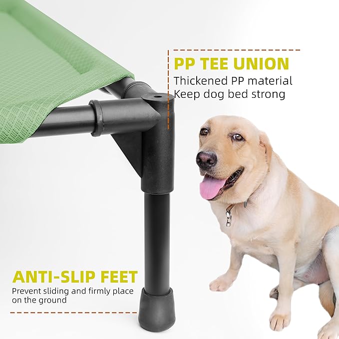 Soft Mesh Elevated Pet Bed for Large Medium Dogs Outdoor Resting Cot with Water-Resistant, Air-Permeable, Cooling and Anti-Skid Portable Dog Bed, Up to 80 lbs, 33.3" L x 25.2" W x 6.9" H, Green