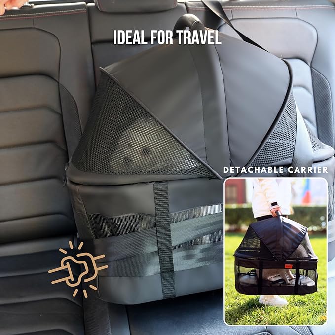 Pet Stroller for Small Dogs Cats with Wheels, Detachable Carrier, Max Load 33 lbs, Easy Folding, Compact Portable, Dog Carriage Cart Car Seat 3 in 1