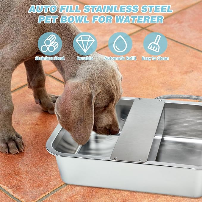 5 Gallon Automatic Dog Water Dispenser, Large Dog Water Bowl Dispenser for Outdoor, Stainless Steel Pet Bowl for Waterer Auto Fill Pet Waterer for Livestock Dogs Cats Chicken Fit 3/4'' GHT Faucet