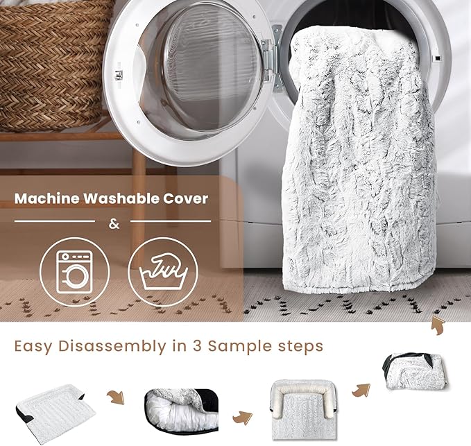 Calming Dog Bed for Couch, 35 x 31 inch Removable Couch Cover for Dogs/Cats Washable, Non-Slip Fluffy Plush Dog Sofa Mat for Furniture Protector - Grey