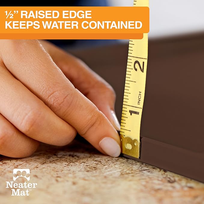 Neater Pet Brands Neater Mat Pet Mats for Food and Water, Cat & Dog Bowl Mat Waterproof Silicone, Feeding Tray, Dog Food Mats for Floors, Placemat w/Raised Edge for Under Bowls, 24" x 16", Brown