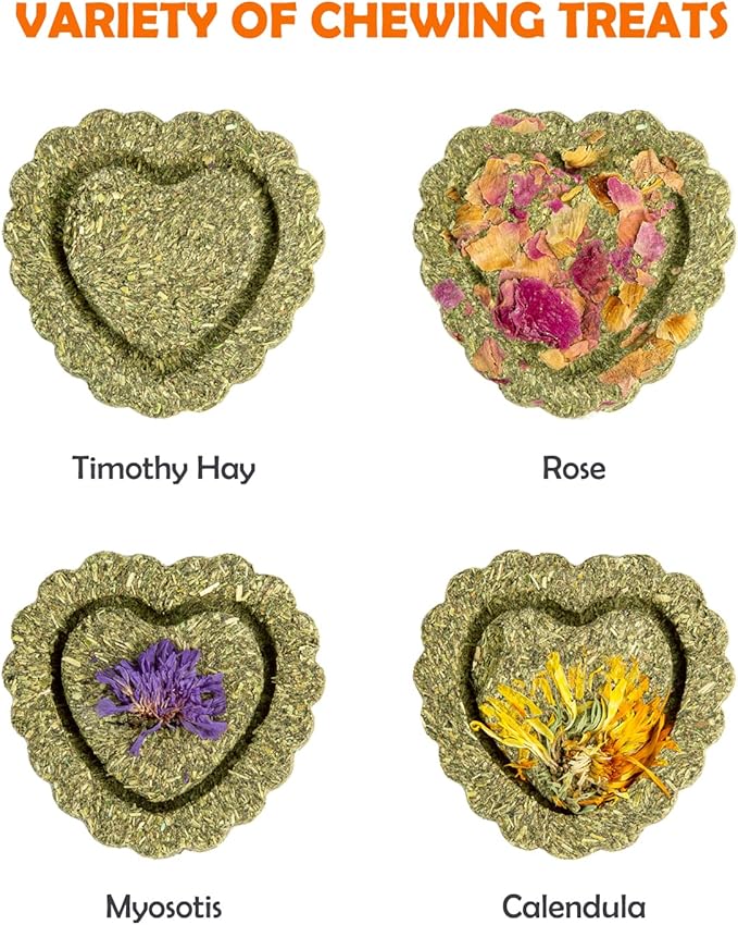 Sofier 12Pcs Timothy Hay Treats - Natural Chews for Teeth - Handmade Rabbit, Chinchilla, Gerbil, Rat, Hamster Toys - Bunny & Guinea Pig Toys