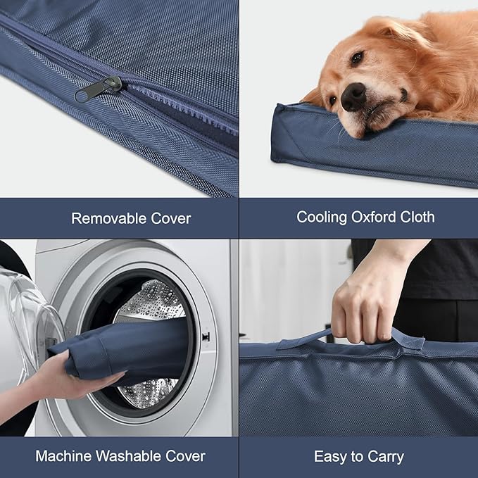 Outdoor Waterproof XL Dog Bed, Dog Bed for Large Dogs, Orthopedic Egg Foam Pet Bed with Washable and Removable Oxford Cooling Cover, Navy