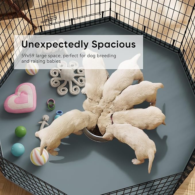 PJYuCien Dog Playpen, 8 Panels 24’’H Dog Pens Indoor with Bottom Pad, Metal Foldable Pet Puppy Exercise Fence Crate Kennel, Better for Small Animals,Grey