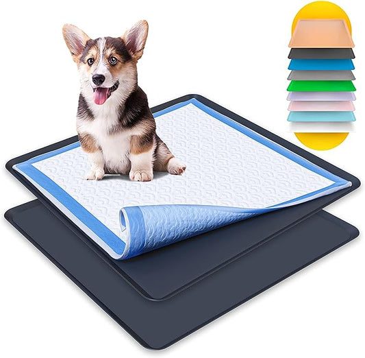 TidyFriend 2 Pack Dog Pee Pad Holder Tray Fits for 24” x 24” Wee Wee Pee Pads - Stable Grip, Raised Edges, Quick-Wipe Silicone Surface Dog Potty Tray Holder for Indoor Flooring Protection (Black)