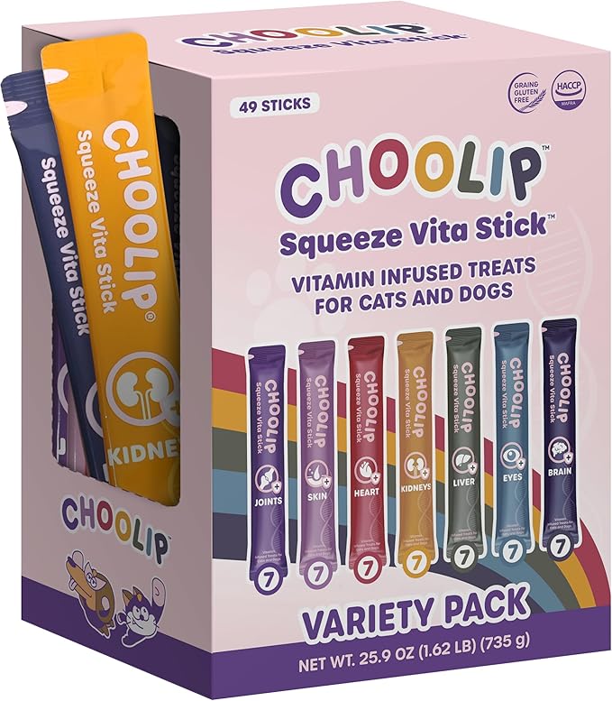 Grab & Go Squeeze Vita Stick Lickable Treats for Dogs & Cats. 49 Variety Support Sticks with Essential multivitamins. Soft and Tasty Paste for All Life Stages