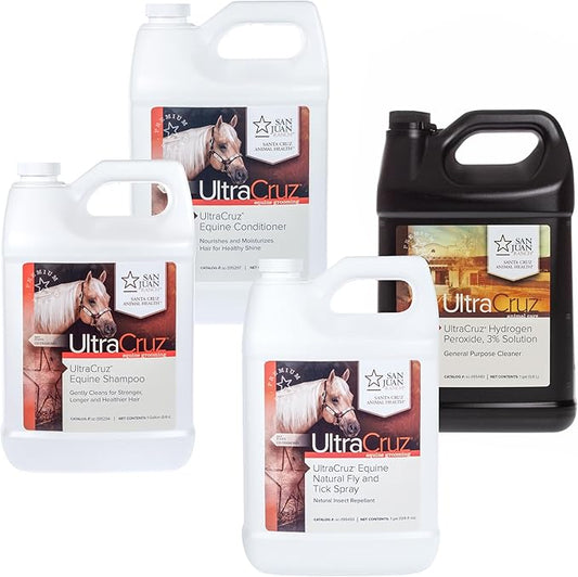 UltraCruz® Equine Shampoo, Conditioner, Hydrogen Peroxide, Fly & Tick Spray, 1 Gallon Each