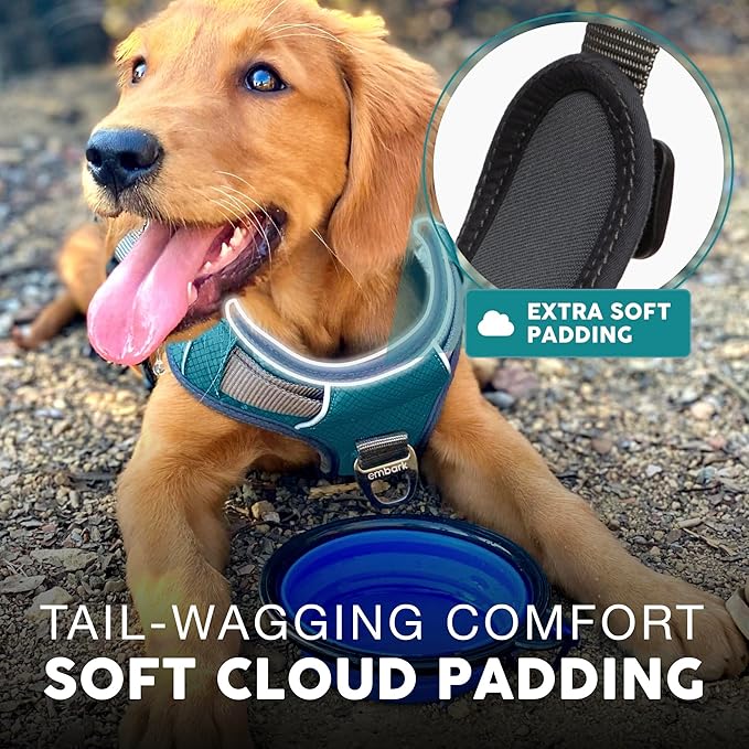 Embark Adventure Dog Harness, Reflective Trim No Pull Dog Harness Medium Sized Dogs - Military Grade Nylon, Front Clip with Gel Lined Handle.