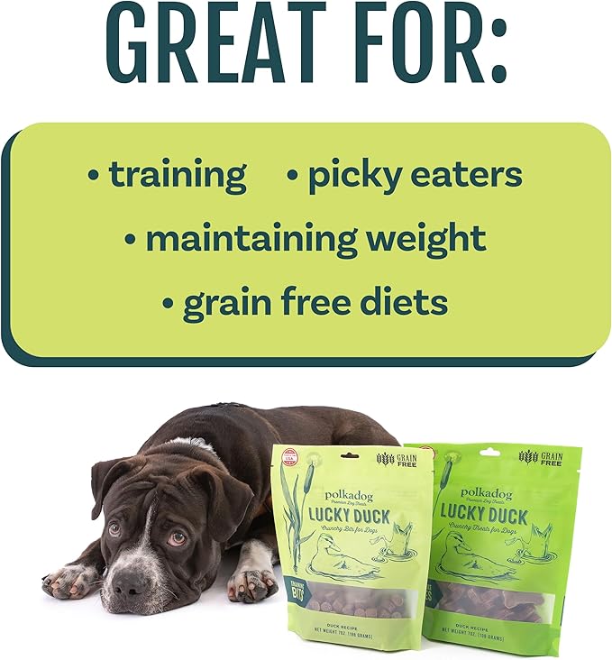 Polkadog Lucky Duck Crunchy Training Bits – All Natural, Grain Free Healthy Training Treats for Dogs. Handcrafted & Made in USA. Great for Dogs with Allergies or Sensitive Stomachs – 7oz