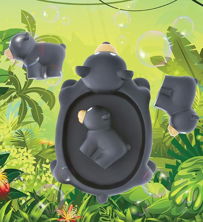 DolliBu Black Bear Animal Bath Toys - Family Animal Water Squirter for Kids, 4-Piece Kid and Baby Bathtub Toys, Fun Bath Time Children, Floating Bath Tub Decor, Rubber Animal Bath Toys, Squirt Toys