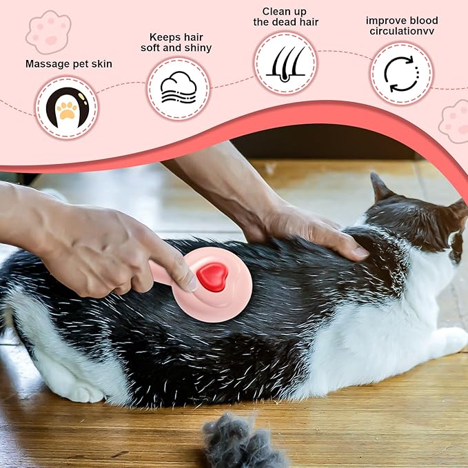 New cat brush&dog brush,pet hair brush with Self Cleaning Button Easy to remove loose undercoat，Needle-tip massage beads, no harm to the skin,Lovely Heart Series(Green)